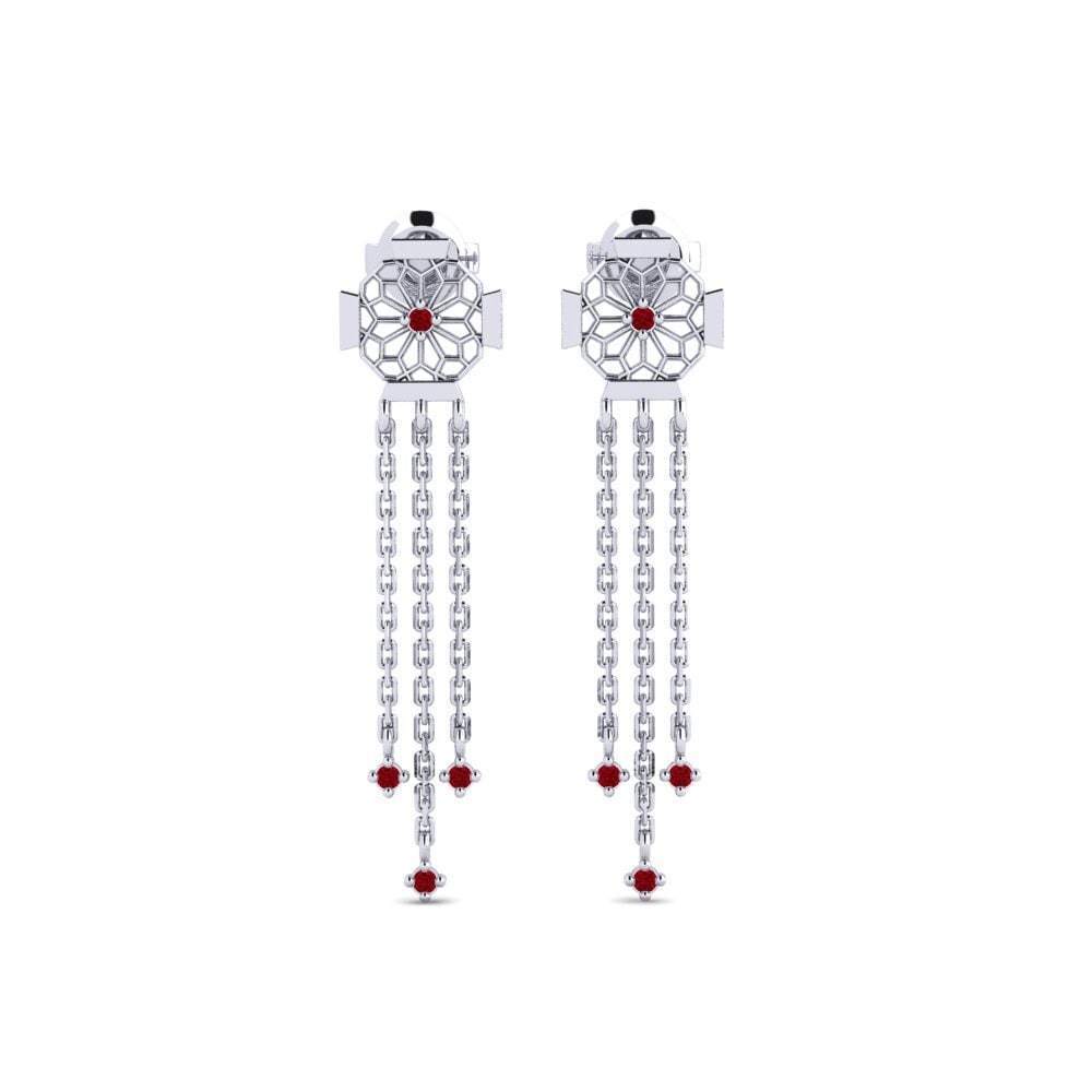 White Silver Red Zirconia Women's Earring Higanbana
