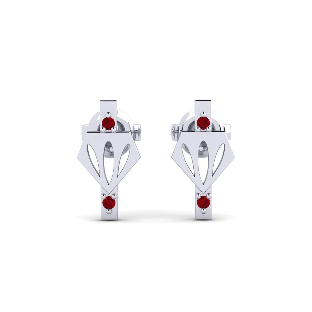 White Silver Red Zirconia Women's Earring Hiji