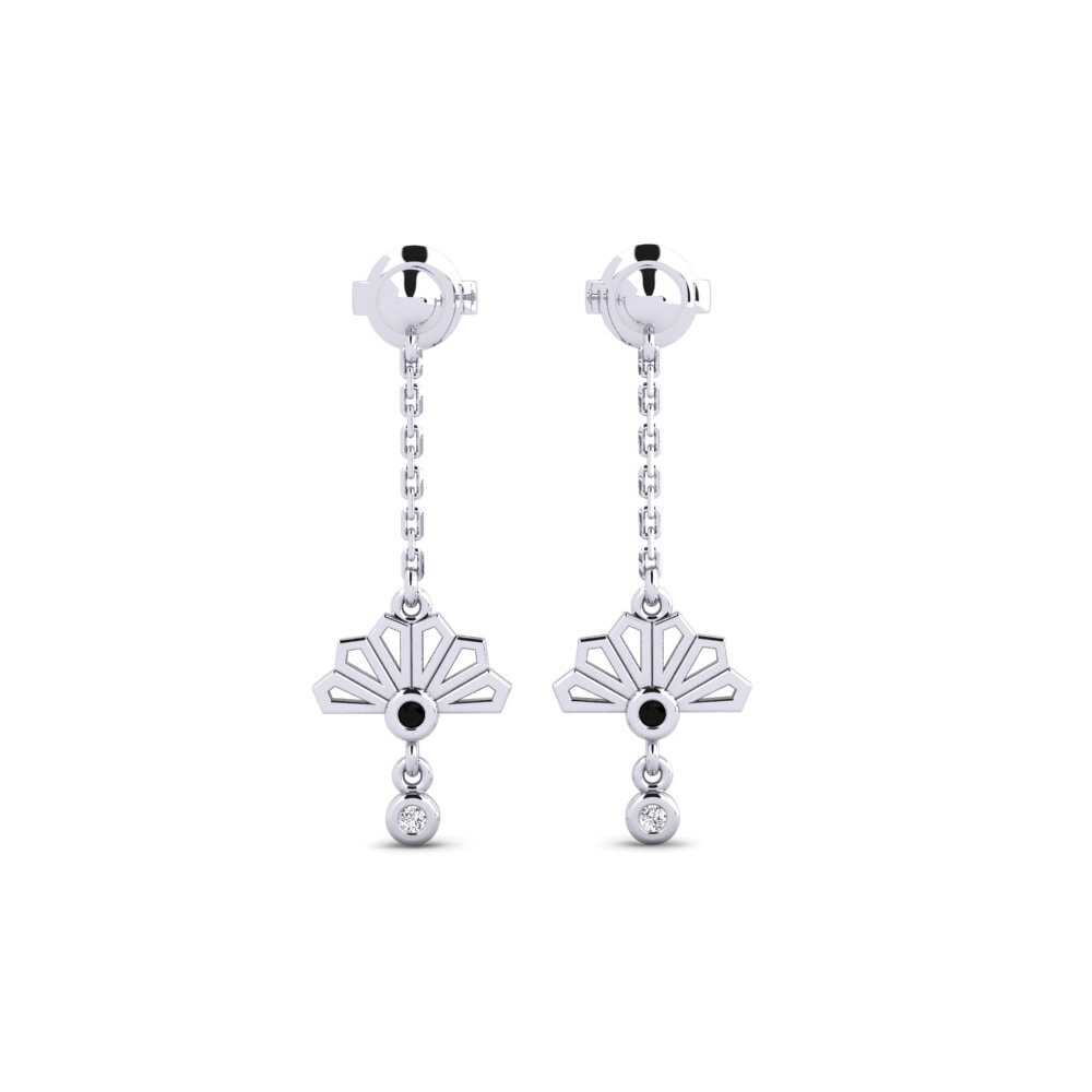 Plata 925 Diamante Negro Pendiente de mujer Hijiri