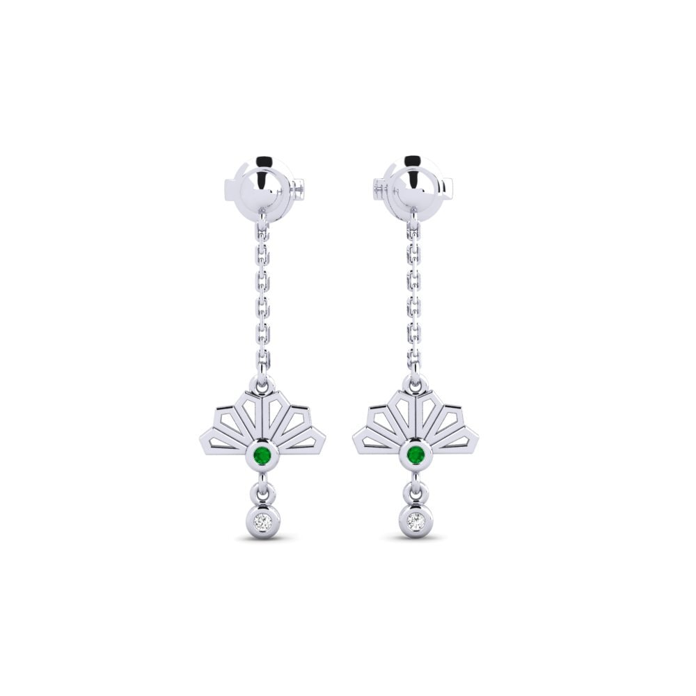 Plata 925 Esmeralda Pendiente de mujer Hijiri