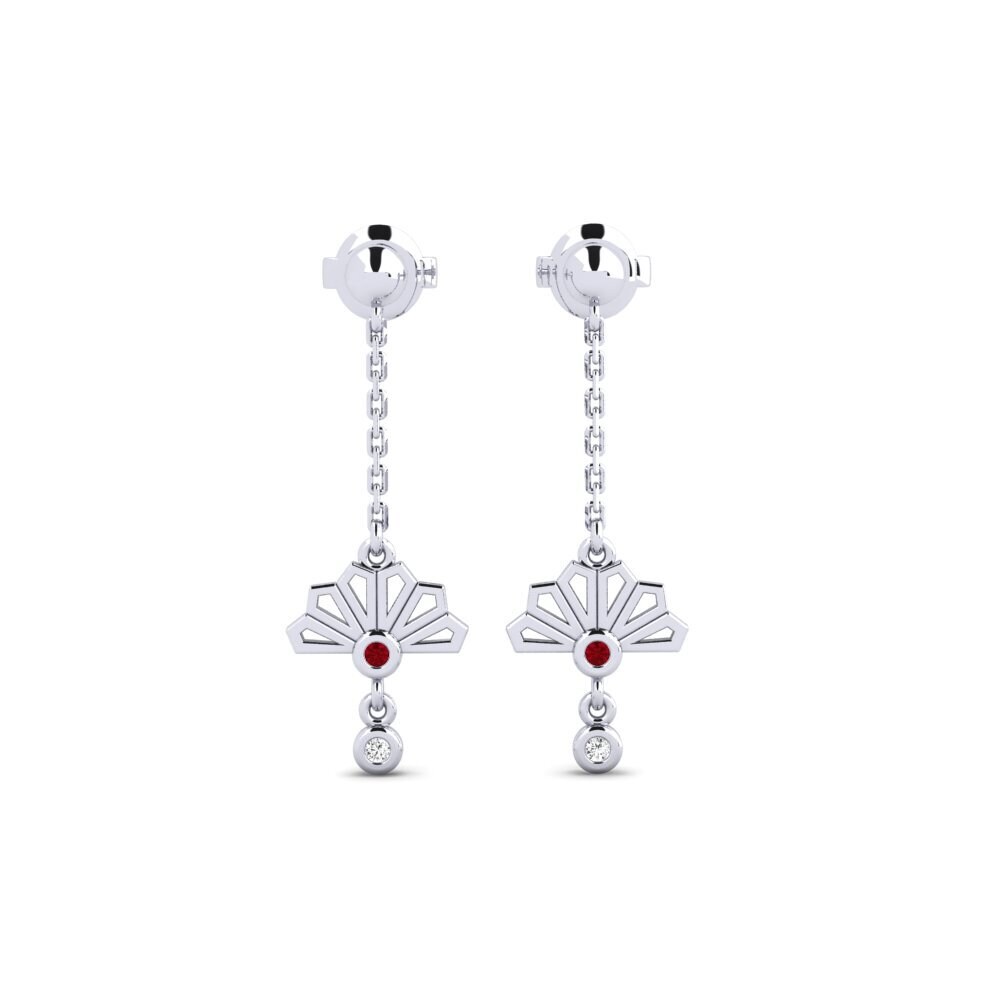 White Silver Red Zirconia Women's Earring Hijiri