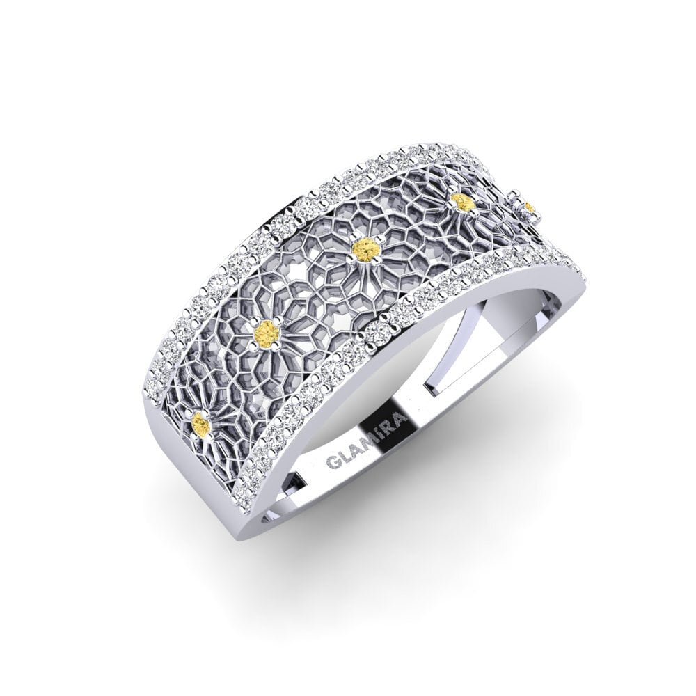 18ct White Gold Yellow Diamond Ring Hiragatake