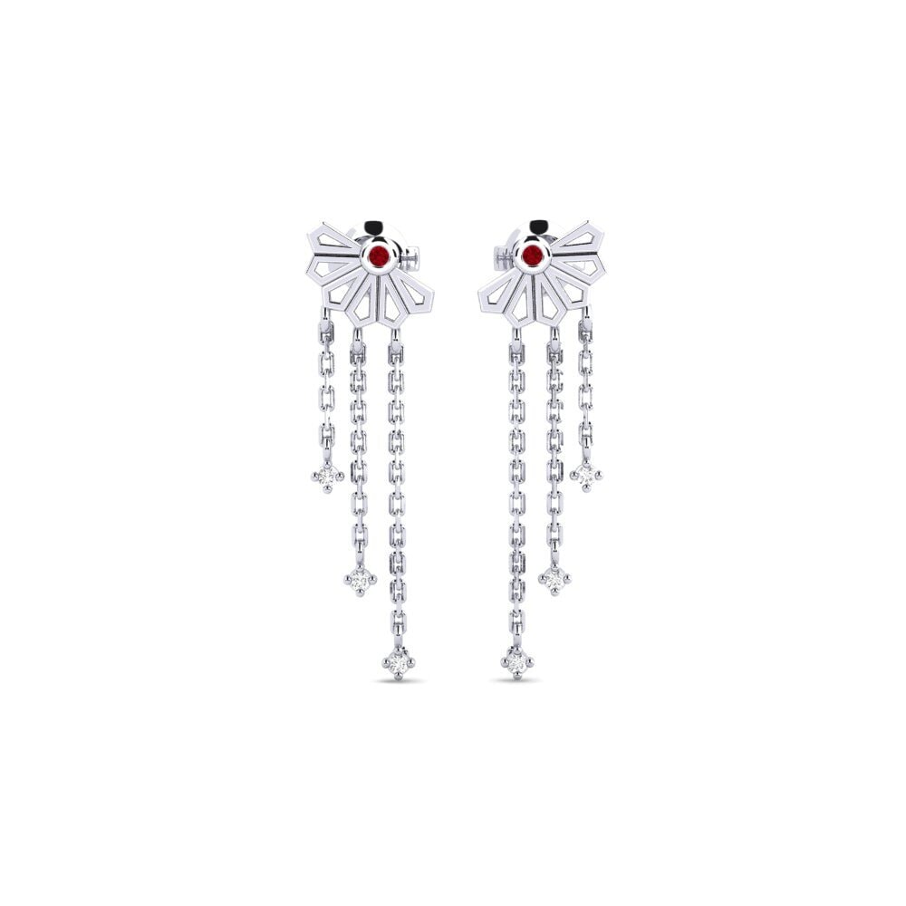 White Silver Red Zirconia Women's Earring Hiuchi