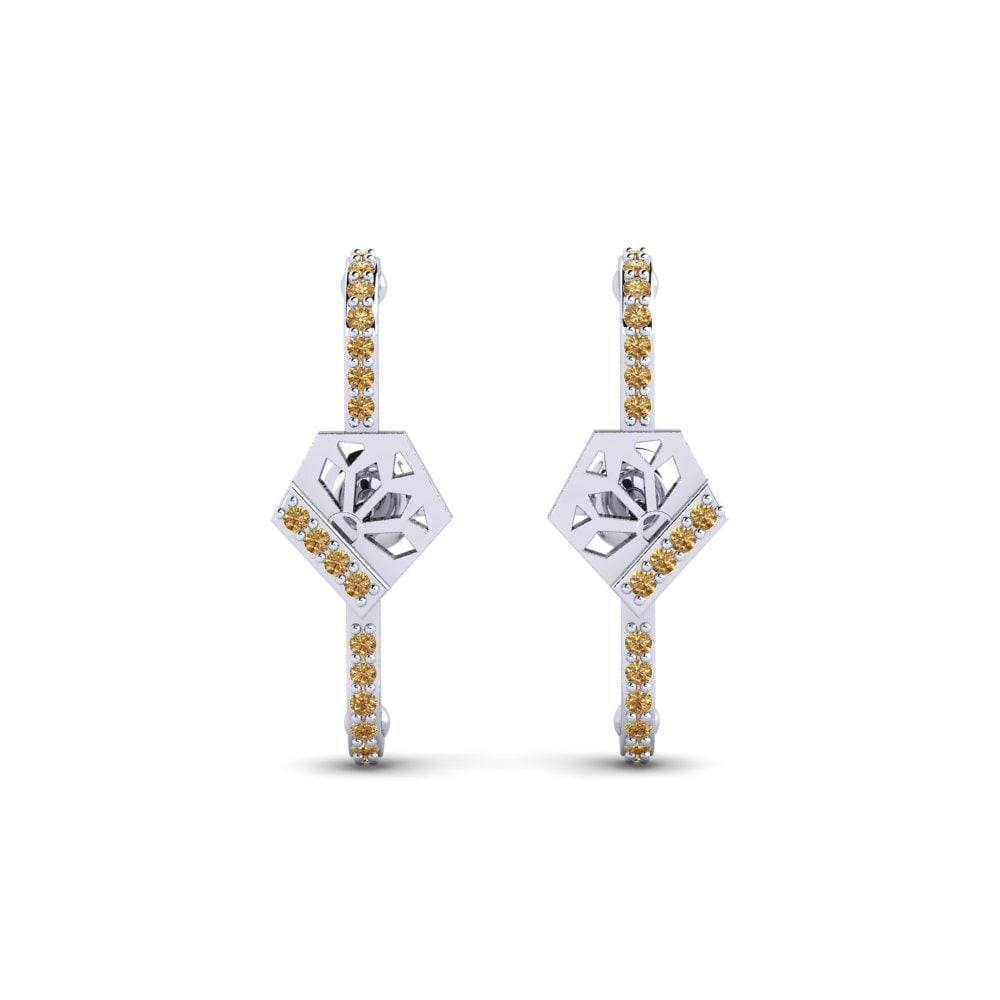 14k Oro Blanco Diamante café Pendiente de mujer Huk