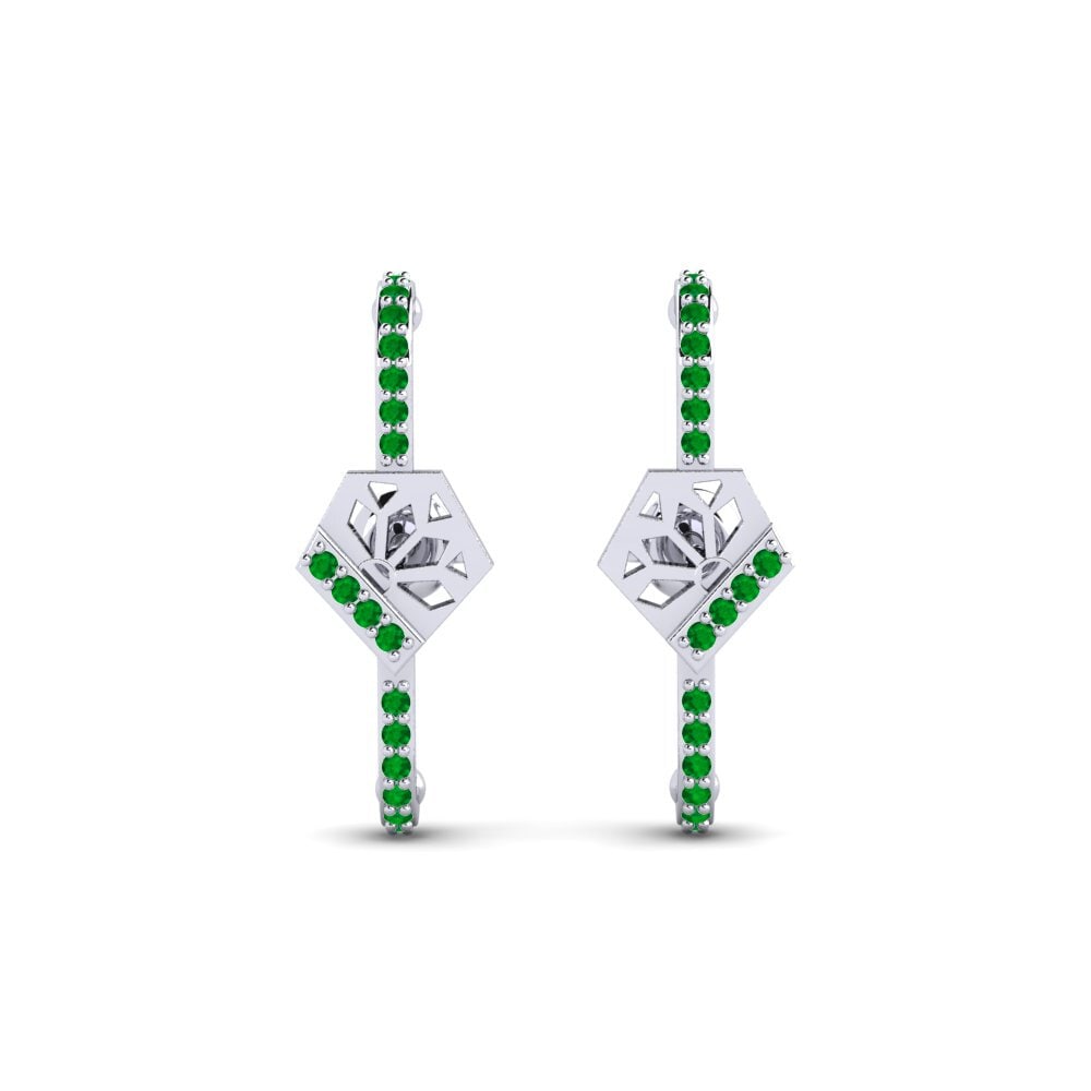 Plata 925 Esmeralda Pendiente de mujer Huk
