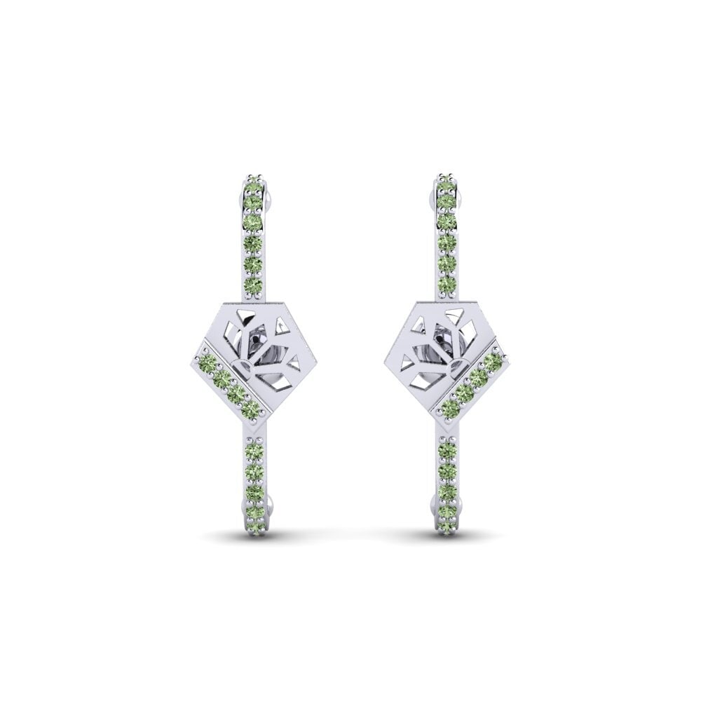 White Silver Green Diamond Women's Earring Huk