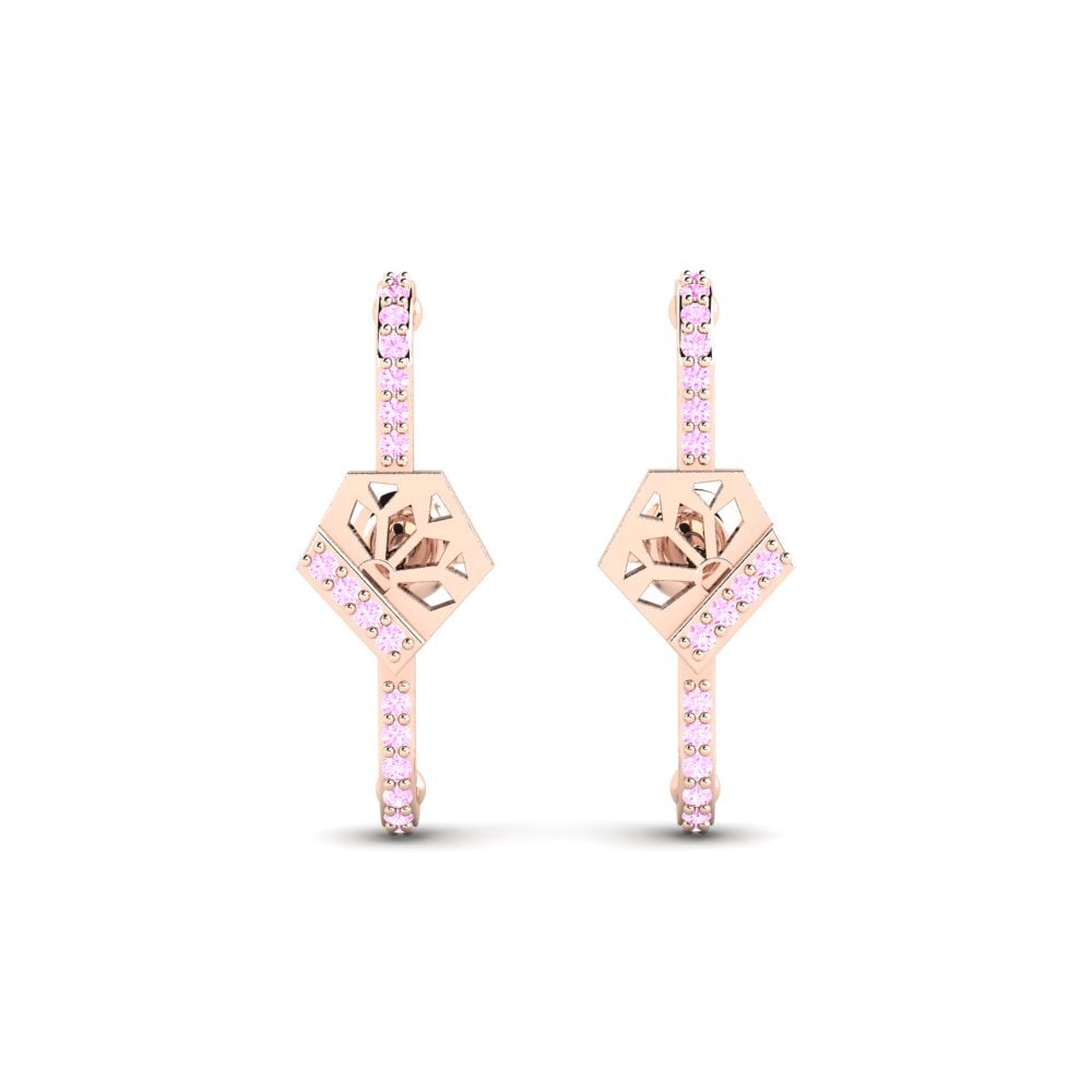 14k Oro Rosa Zafiro Rosado Pendiente de mujer Huk