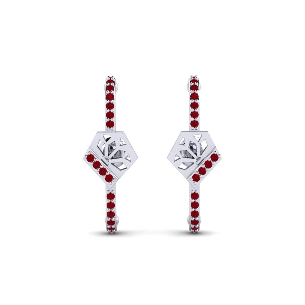 White Silver Red Zirconia Women's Earring Huk