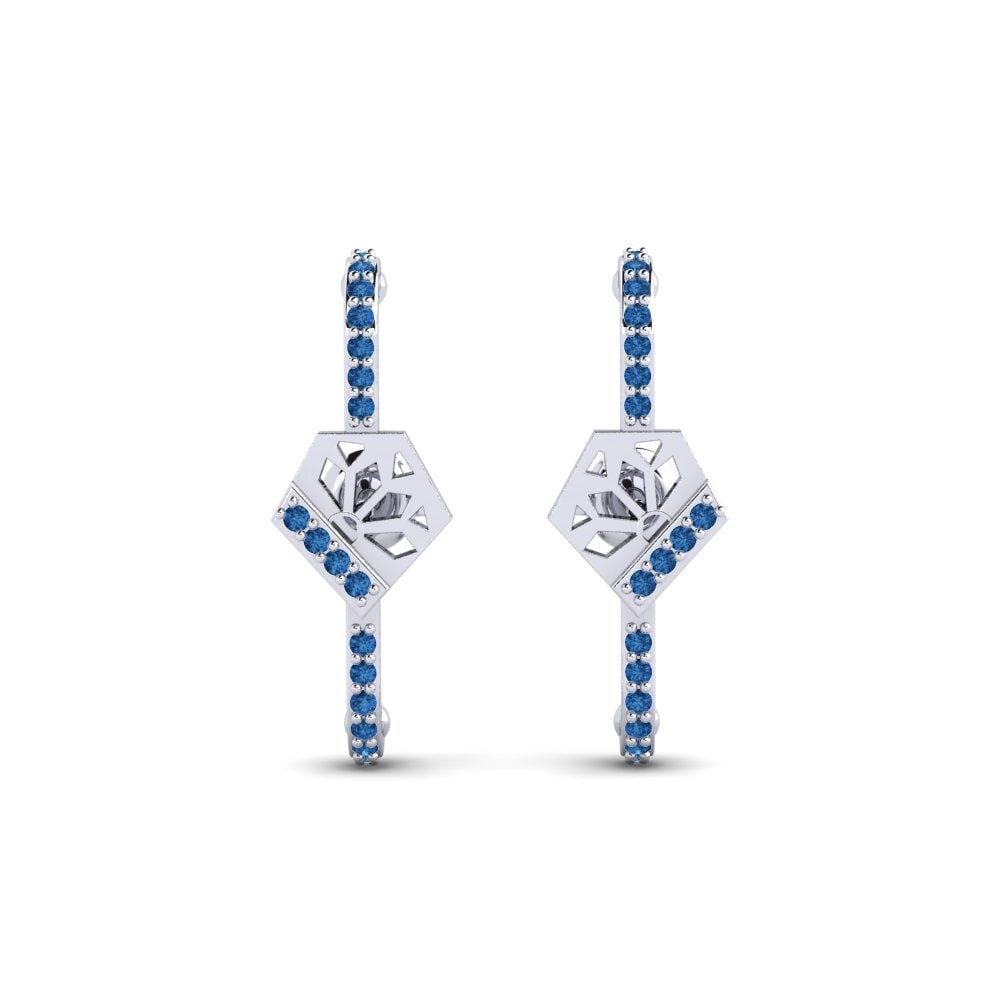 White Silver Dark Blue Zirconia Women's Earring Huk
