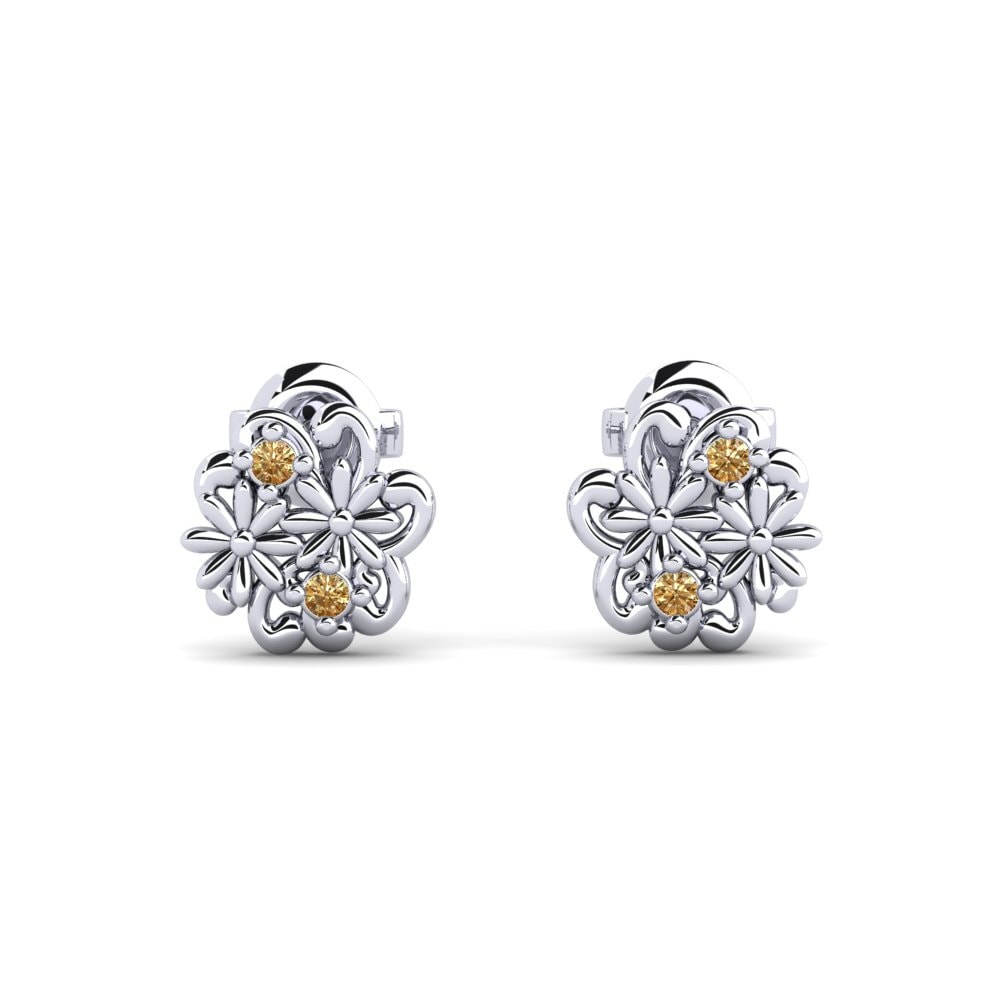 14k Oro Blanco Diamante café Pendiente de mujer Jarlsgatan