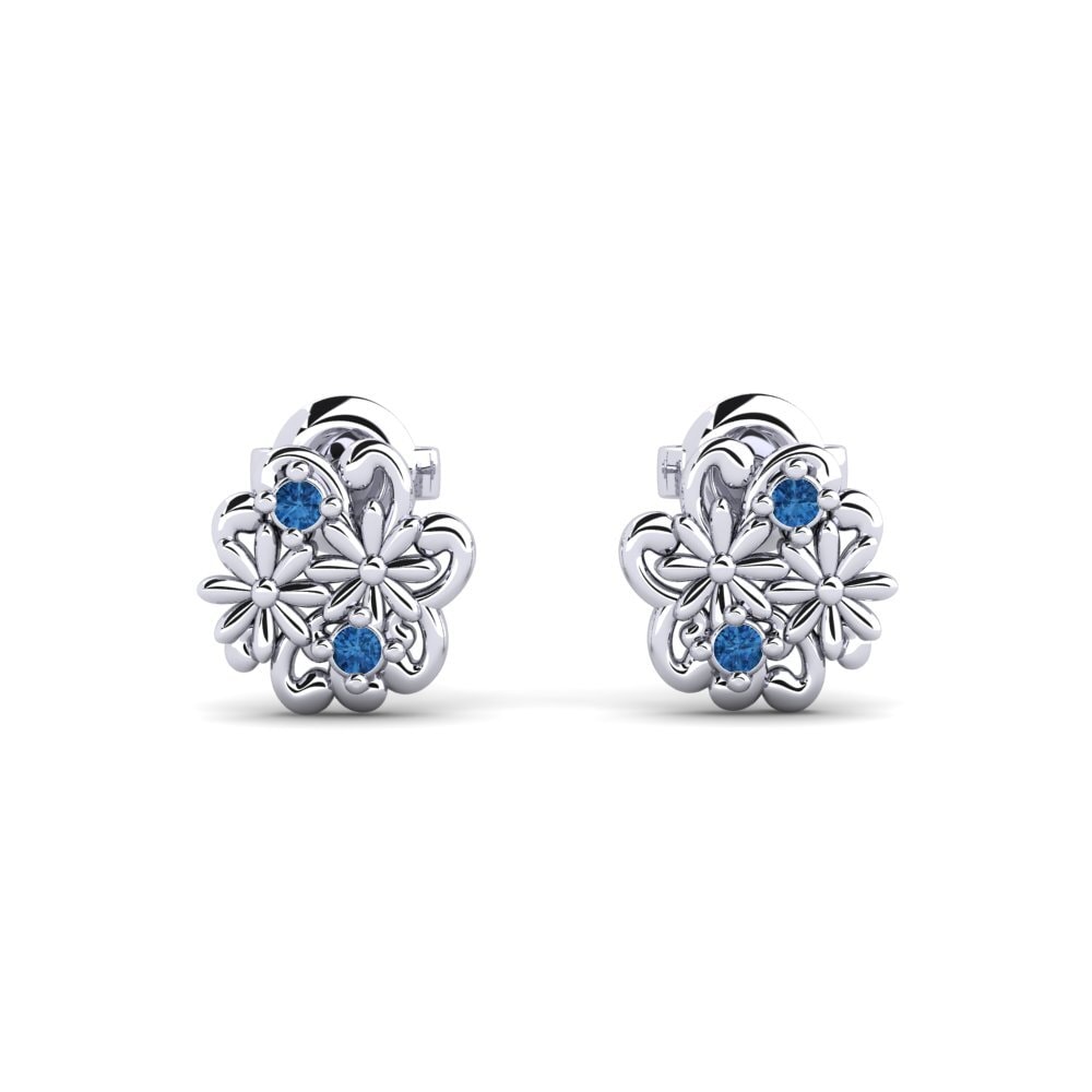 White Silver Dark Blue Zirconia Women's Earring Jarlsgatan