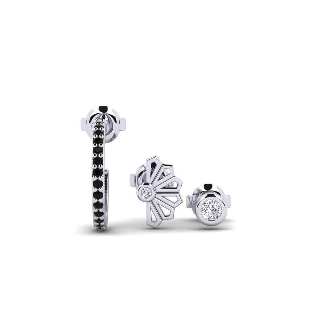 Plata 925 Diamante Negro Pendiente de mujer Kaneshon - SET