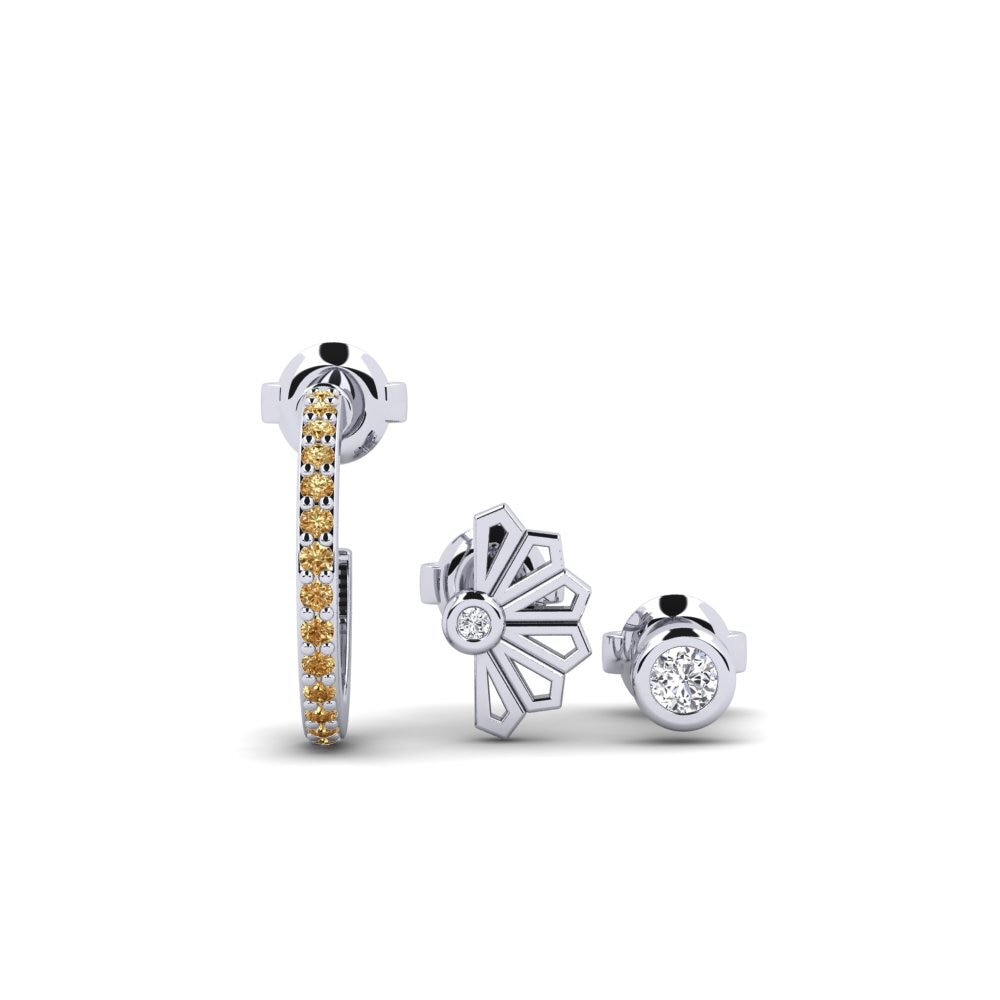 14k Oro Blanco Diamante café Pendiente de mujer Kaneshon - SET