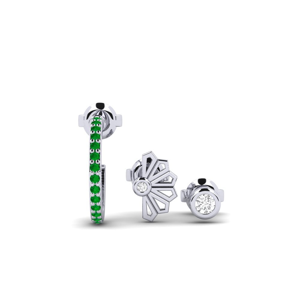 Plata 925 Esmeralda Pendiente de mujer Kaneshon - SET