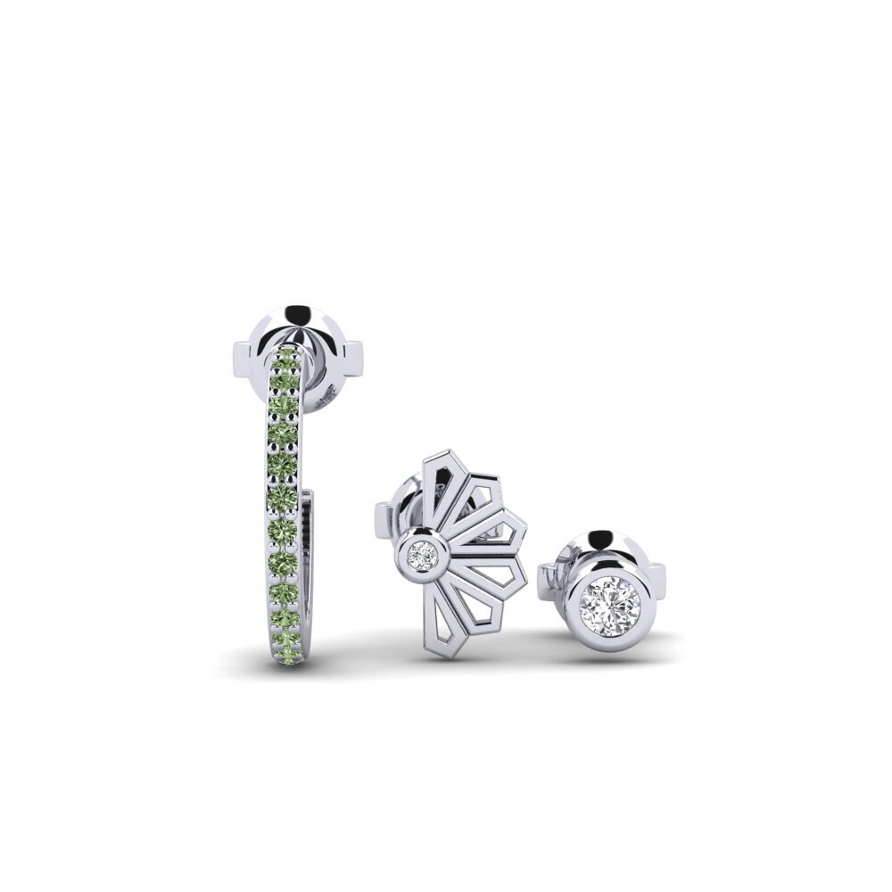 White Silver Green Diamond Women's Earring Kaneshon - SET