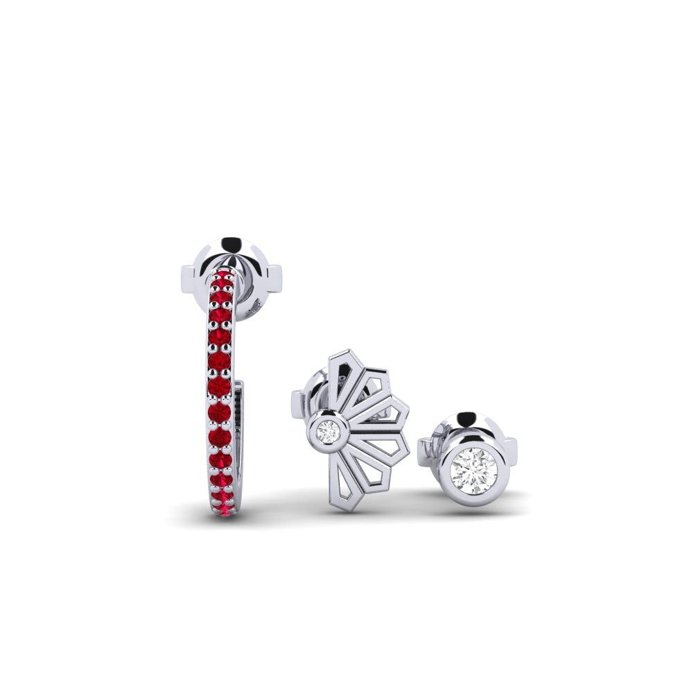 White Silver Red Zirconia Women's Earring Kaneshon - SET