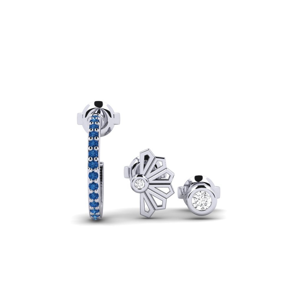 White Silver Dark Blue Zirconia Women's Earring Kaneshon - SET