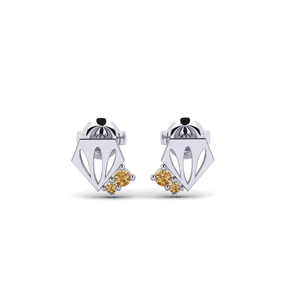 14k Oro Blanco Diamante café Pendiente de mujer Kapia