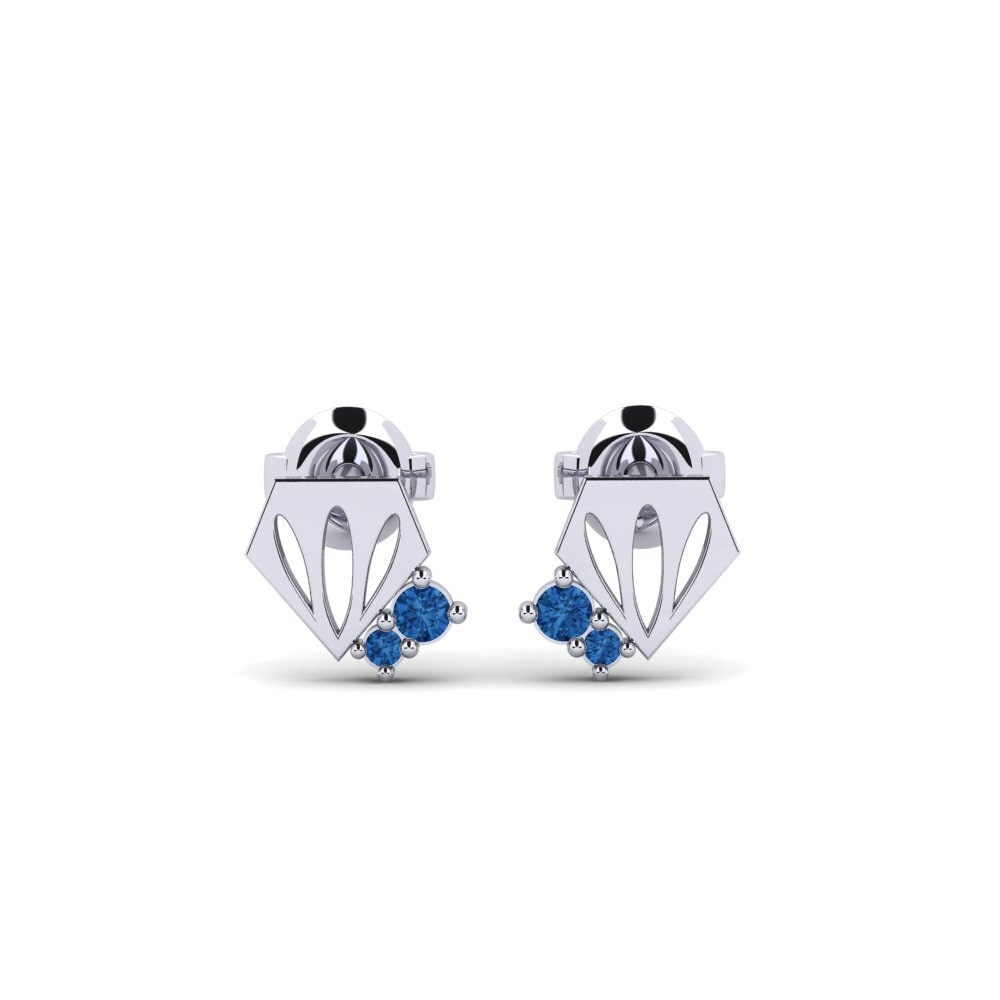 White Silver Dark Blue Zirconia Women's Earring Kapia