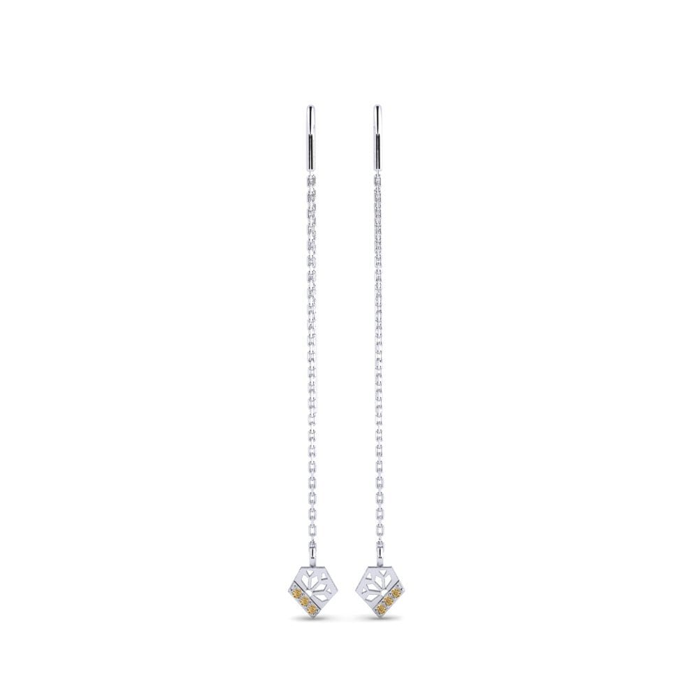 14k Oro Blanco Diamante café Pendiente de mujer Kimwe