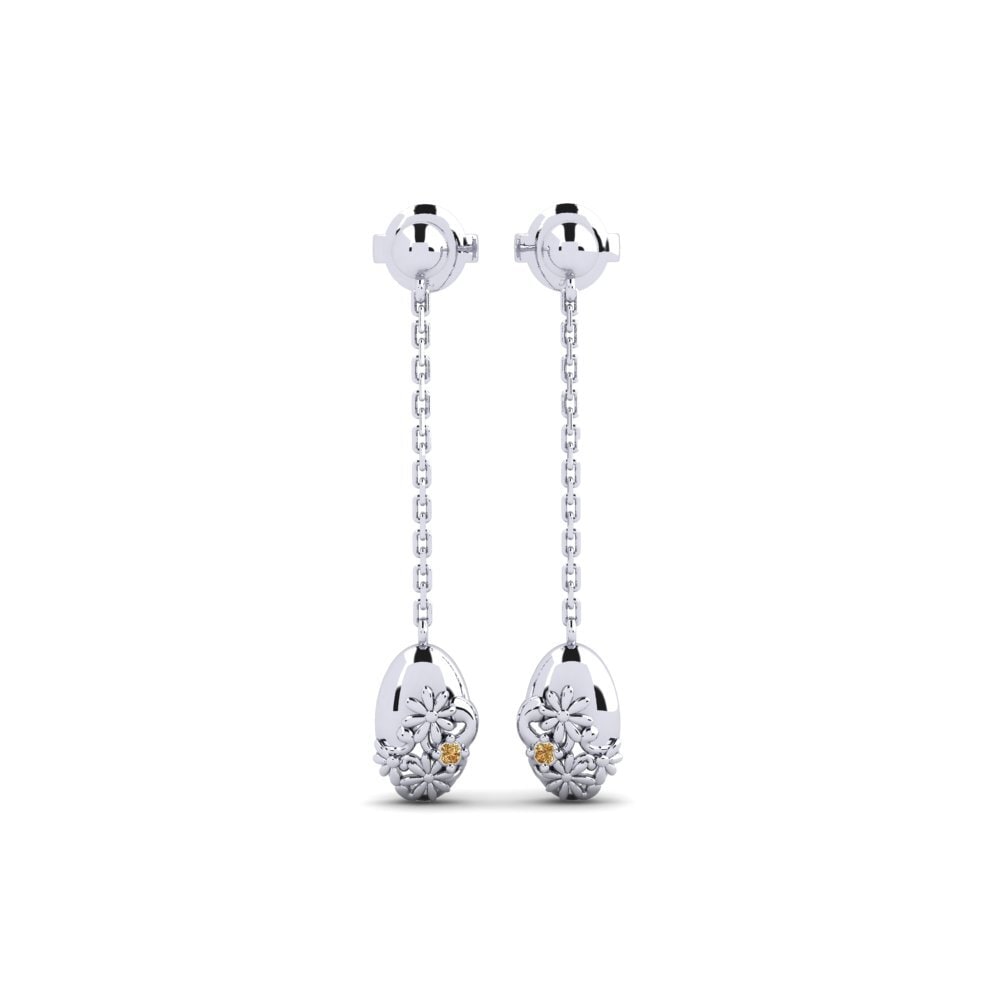 14k Oro Blanco Diamante café Pendiente de mujer Klarabergs