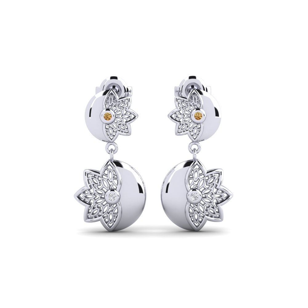 14k Oro Blanco Diamante café Pendiente de mujer Kolmatargrand