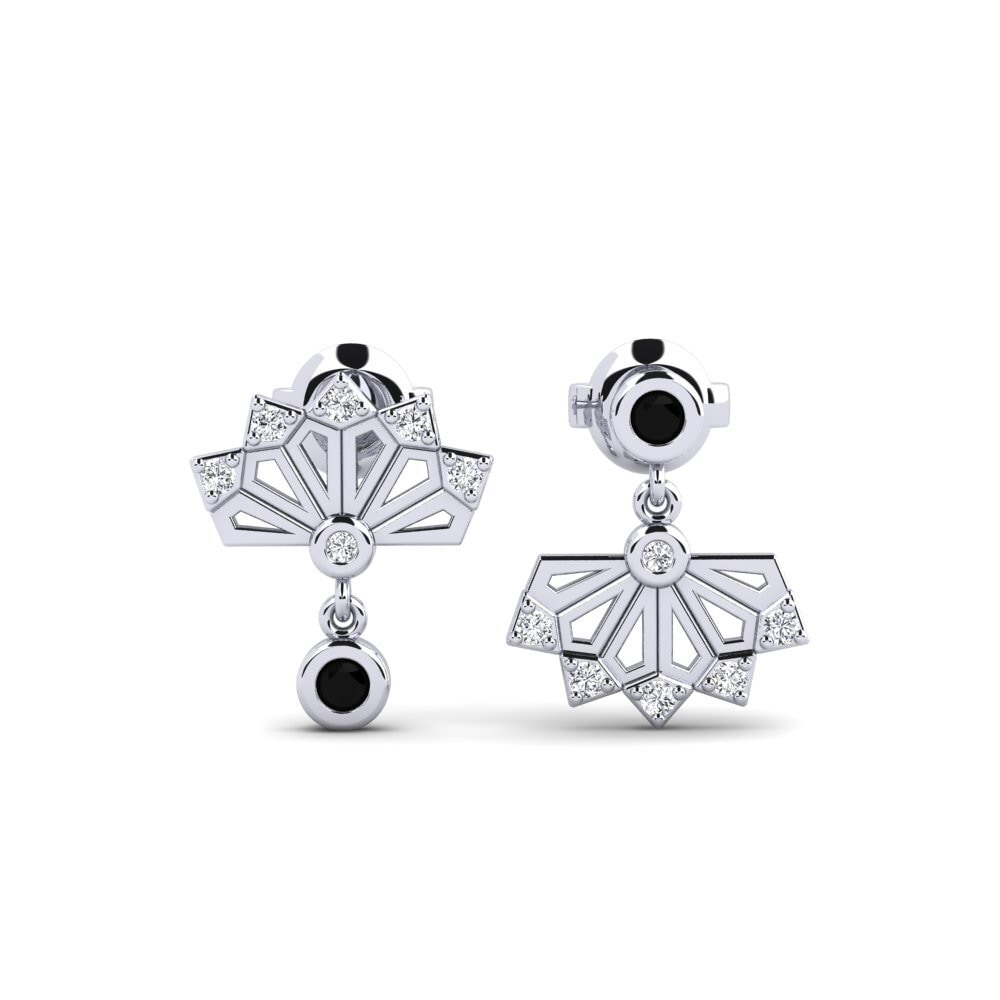 Plata 925 Diamante Negro Pendiente de mujer Kosumosu