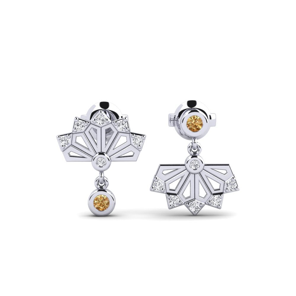 14k Oro Blanco Diamante café Pendiente de mujer Kosumosu