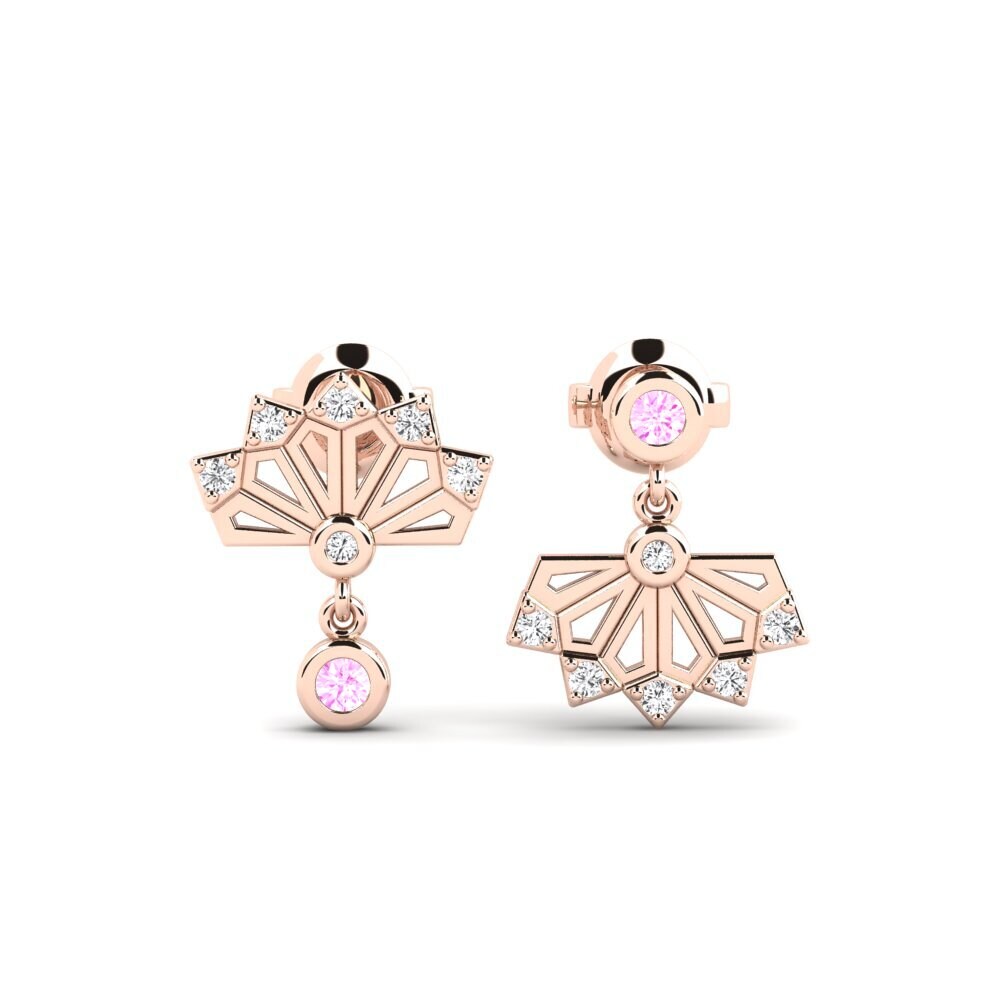 14k Oro Rosa Zafiro Rosado Pendiente de mujer Kosumosu