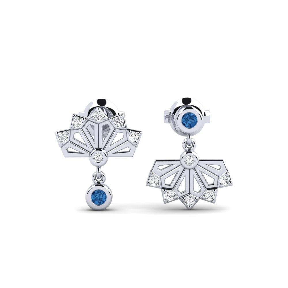 White Silver Dark Blue Zirconia Women's Earring Kosumosu