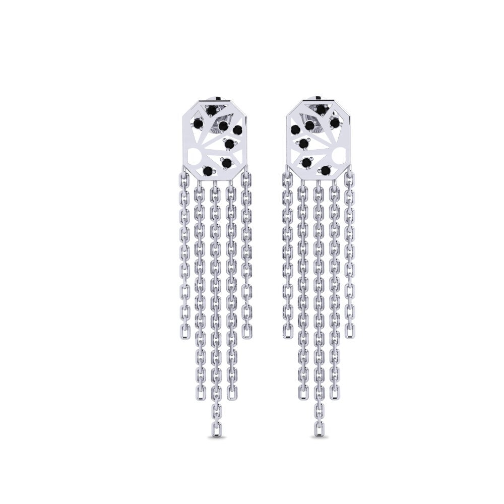 White Silver Black Sapphire Women's Earring Koupe