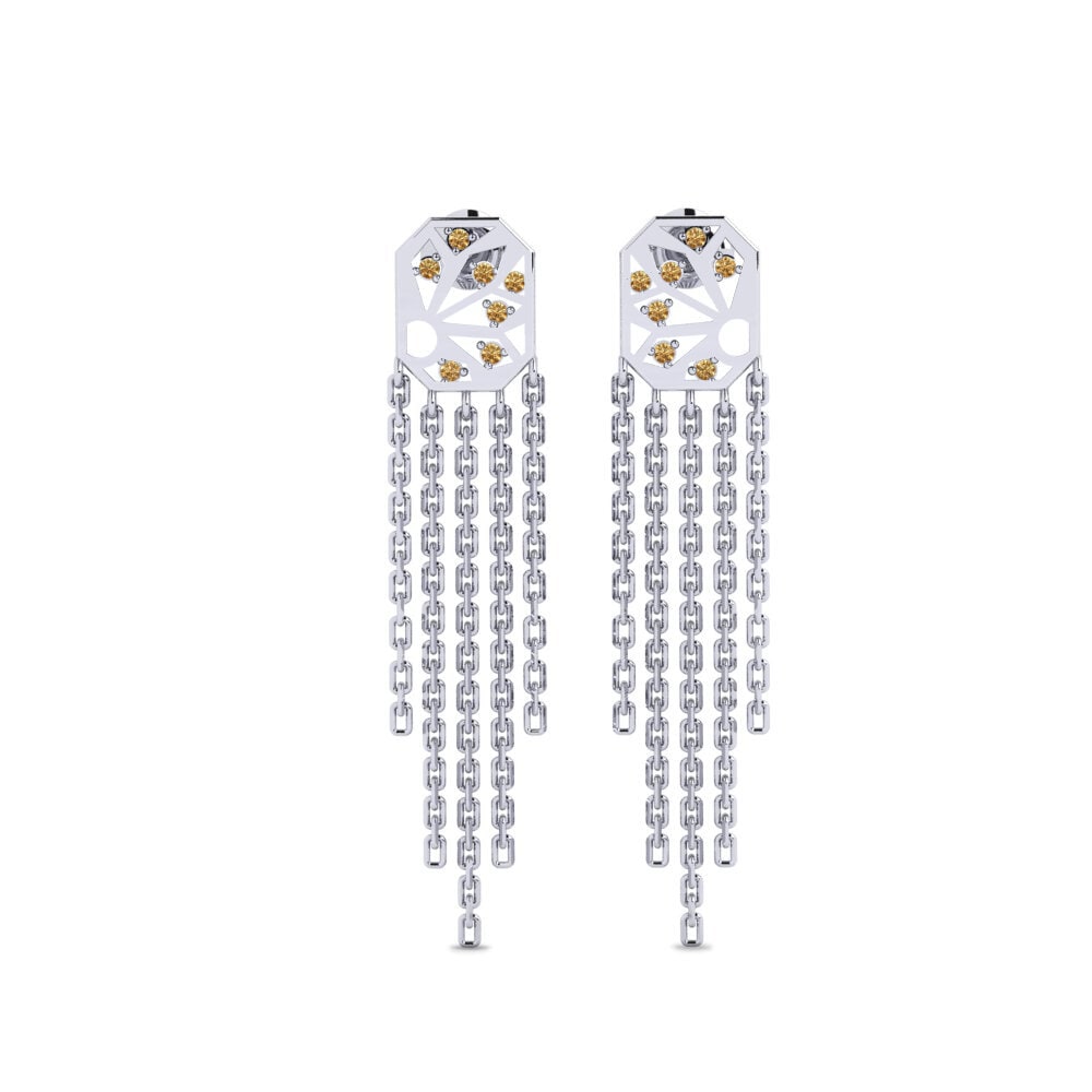 14k Oro Blanco Diamante café Pendiente de mujer Koupe
