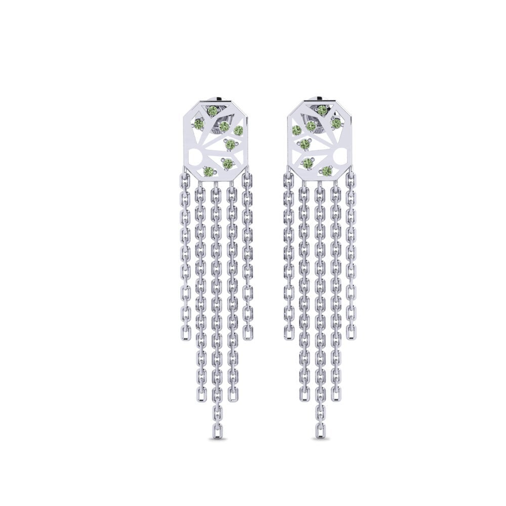 White Silver Green Diamond Women's Earring Koupe