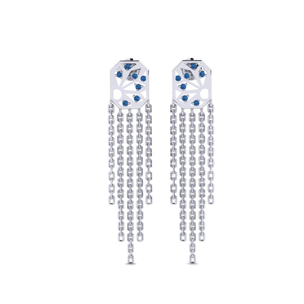 White Silver Dark Blue Zirconia Women's Earring Koupe
