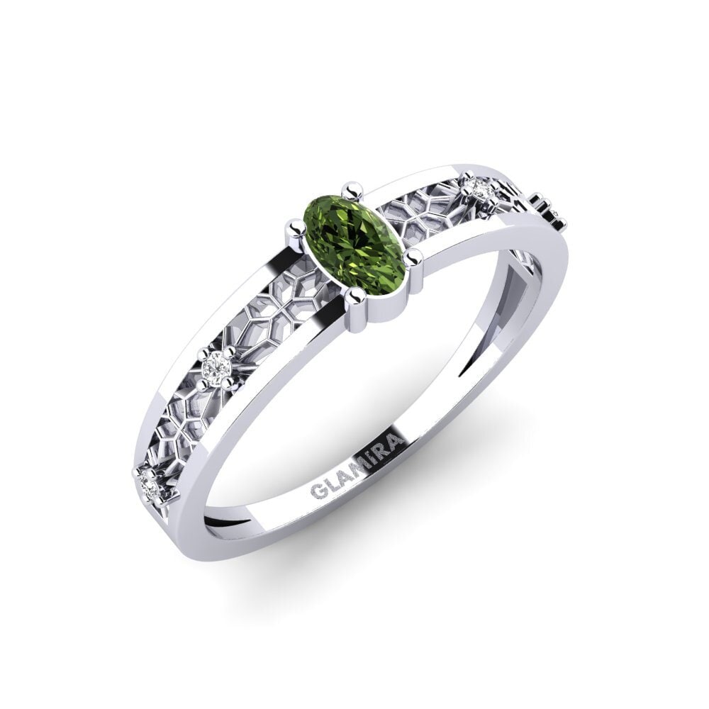 White Silver Green Sapphire Ring Kumotori