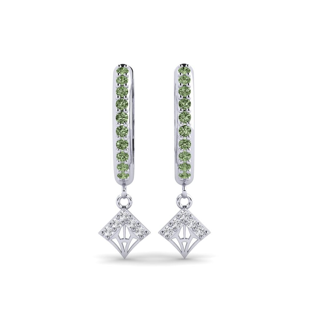 White Silver Green Diamond Women's Earring Kuvio