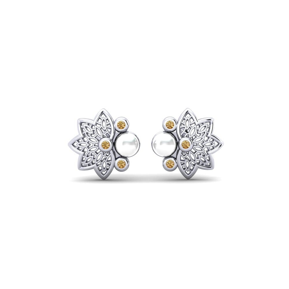 14k Oro Blanco Diamante café Pendiente de mujer Lastmakar