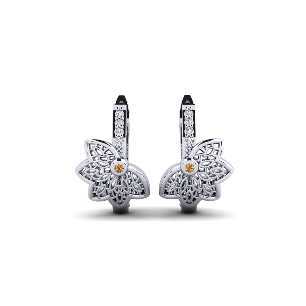 14k Oro Blanco Diamante café Pendiente de mujer Djurgardsborn