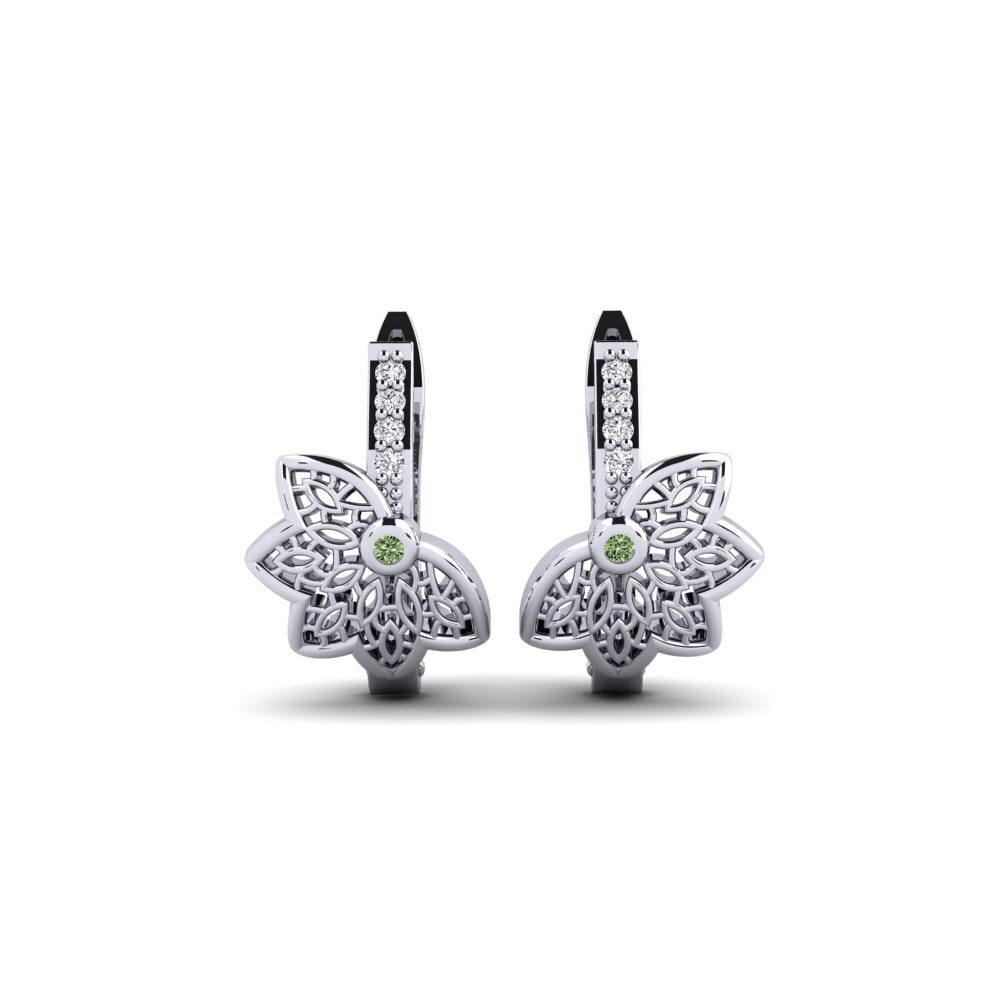 White Silver Green Diamond Women's Earring Djurgardsborn