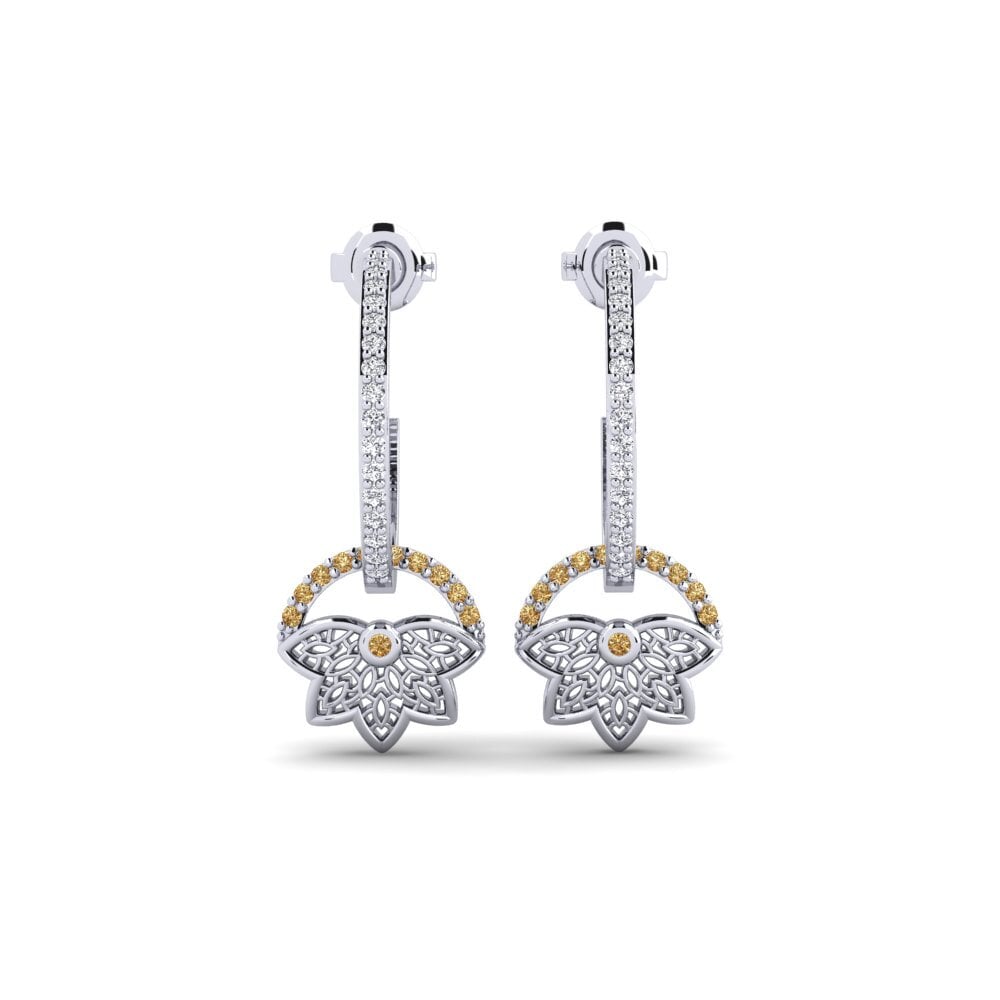 14k Oro Blanco Diamante café Pendiente de mujer Drottninggatan