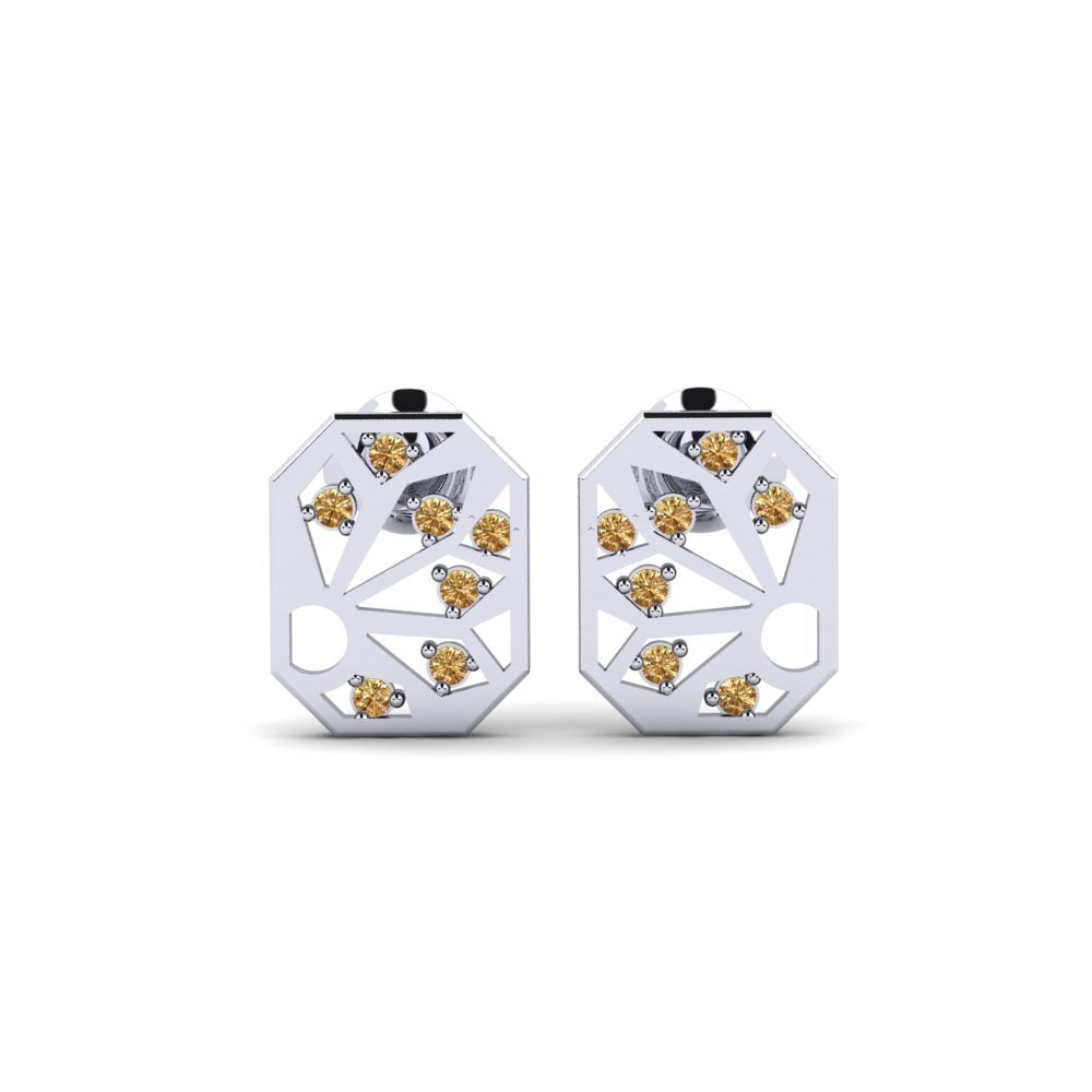 14k Oro Blanco Diamante café Pendiente de mujer Leikata
