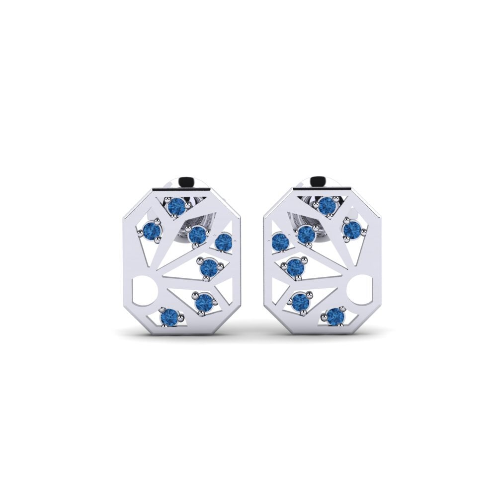 White Silver Dark Blue Zirconia Women's Earring Leikata