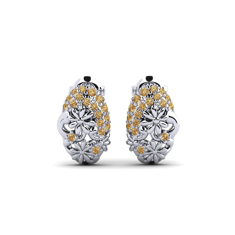 14k Oro Blanco Diamante café Pendiente de mujer Lindhagens