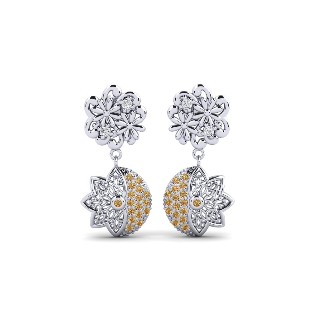 14k Oro Blanco Diamante café Pendiente de mujer Malmtorgs