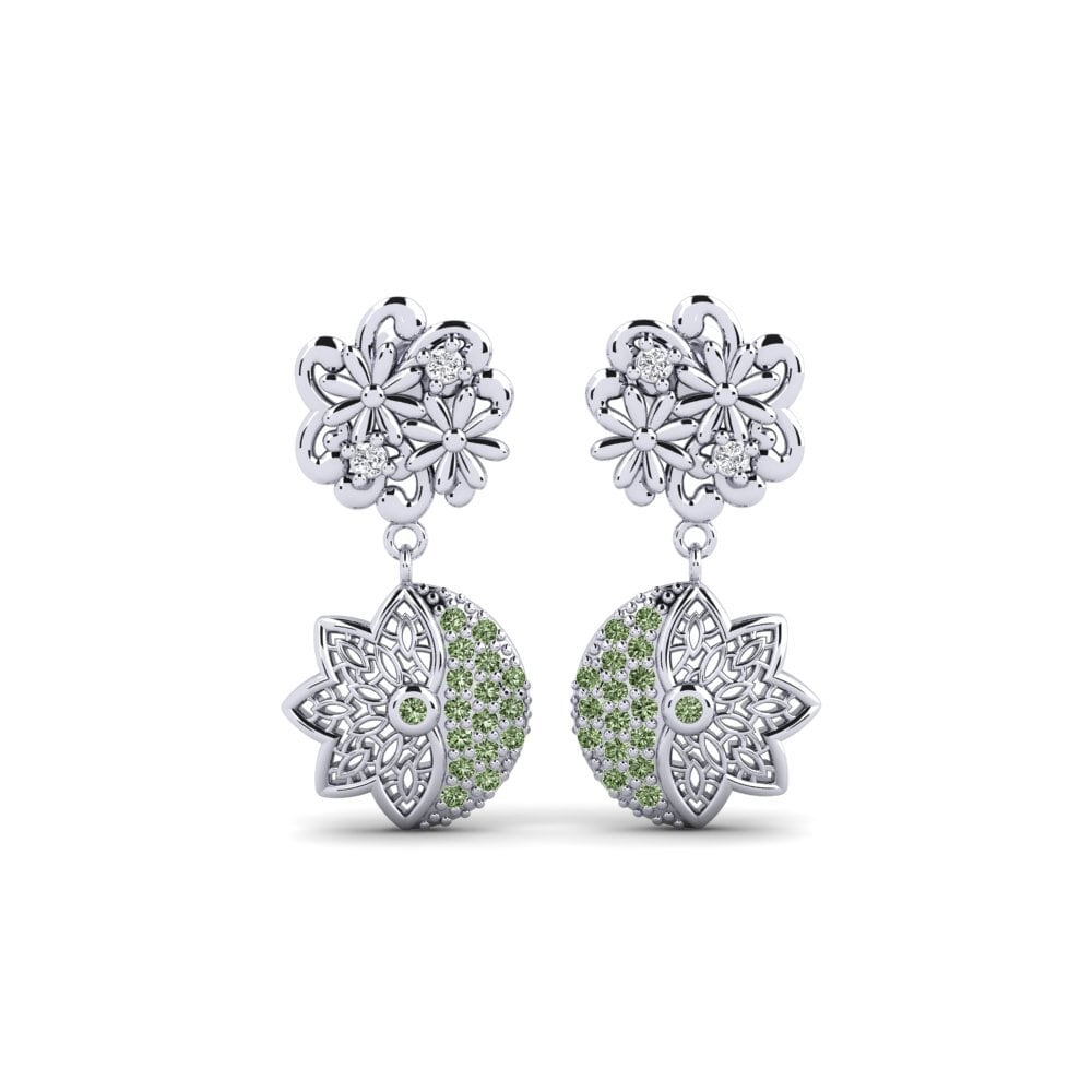 White Silver Green Diamond Women's Earring Malmtorgs