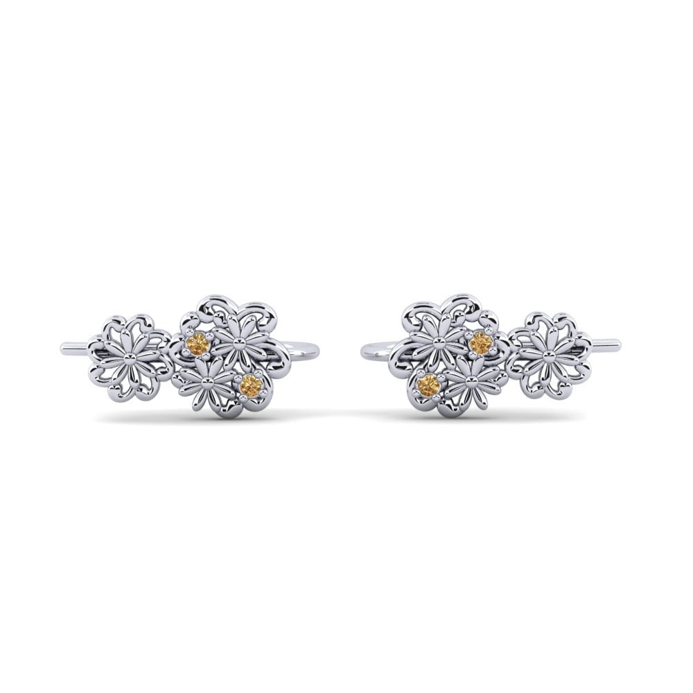 14k Oro Blanco Diamante café Pendiente de mujer Oxtorget