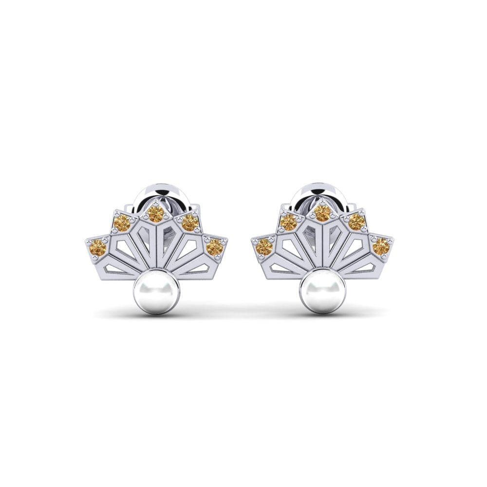 14k Oro Blanco Diamante café Pendiente de mujer Pieridae