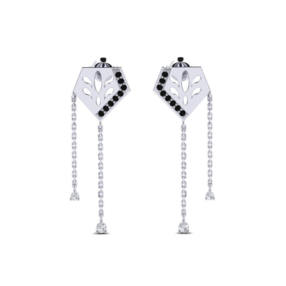 Plata 925 Diamante Negro Pendiente de mujer Poshi