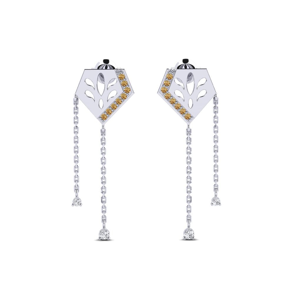 14k Oro Blanco Diamante café Pendiente de mujer Poshi