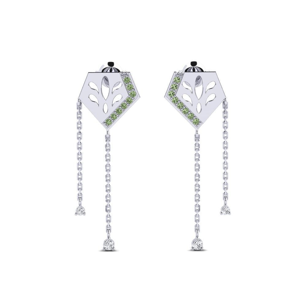 White Silver Green Diamond Women's Earring Poshi